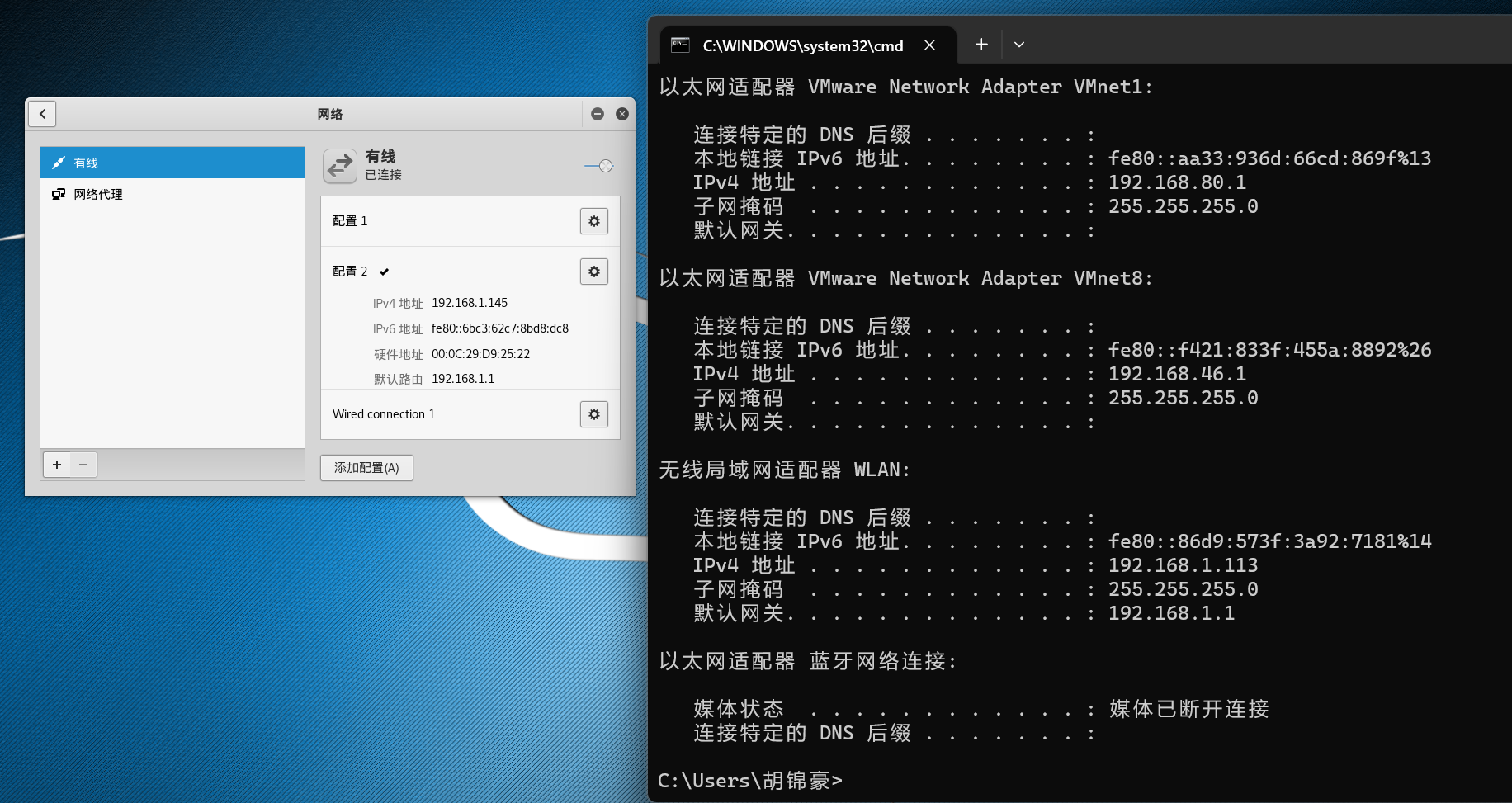 虚拟机桥接模式与宿主机通信